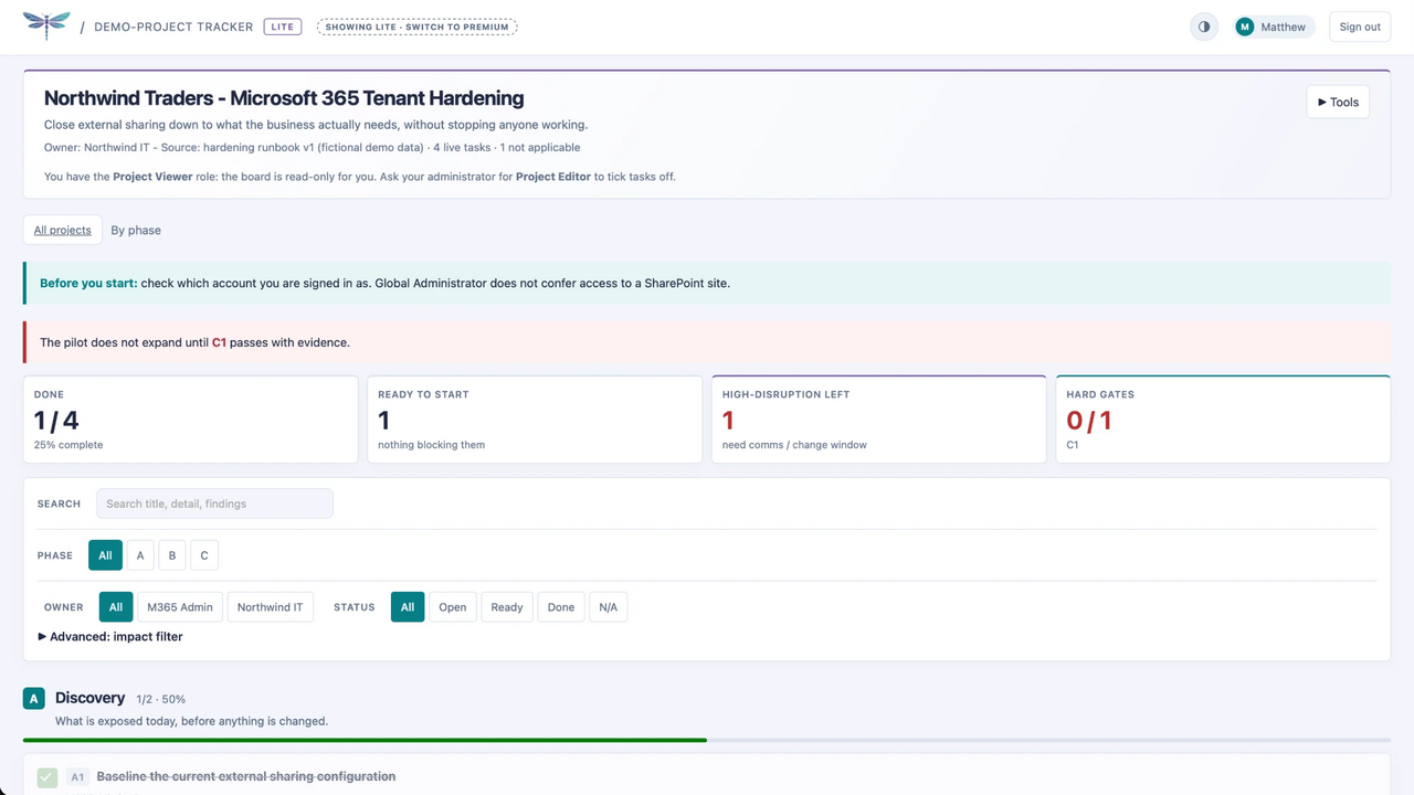 Project Tracker · fictional demo data